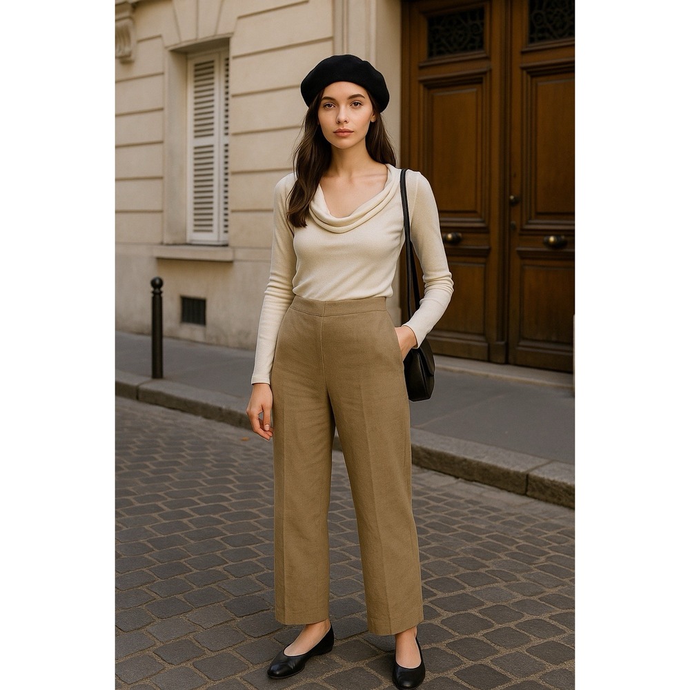 Vtg J Peterman Pants Womens 10 Tan Linen Minimalist Lagenlook Quiet Luxury